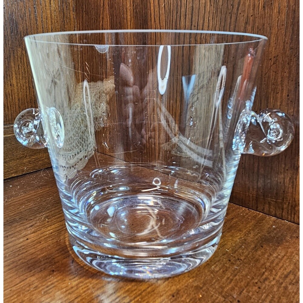 Beautiful Tiffany & Co. Clear Crystal Ice Bucket w/ Scrolled Handles 6.25"